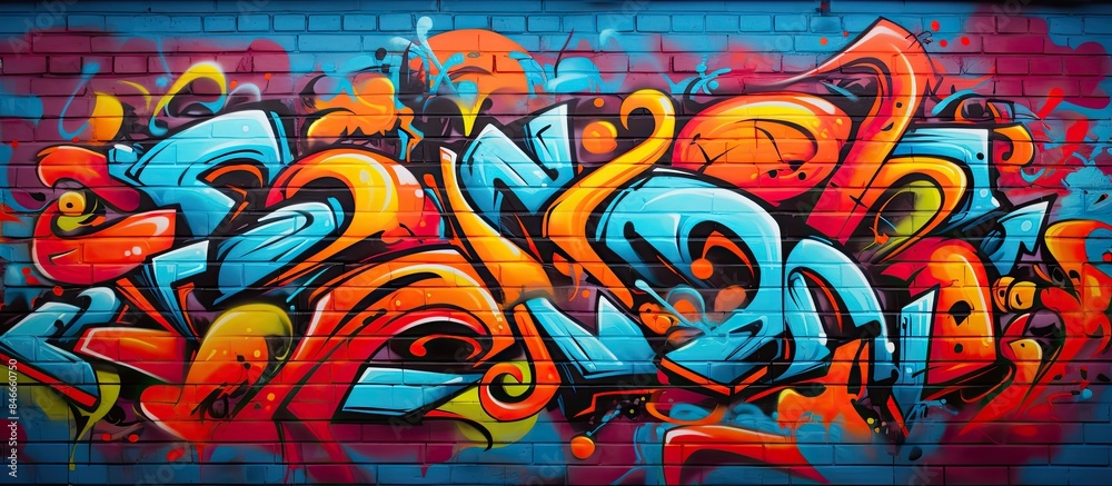 Graffiti artwork with vibrant aerosol outlines on wall creates a colorful backdrop with a contemporary youth culture vibe, suitable for copy space image.