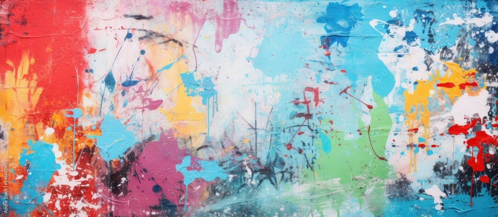A fragment of graffiti art on an old wall styled in street art with paint stains, creating a multicolored background texture suitable for a copy space image. A fragment of graffiti art on an old wall styled in street art with paint stains, creating a multicolored background texture suitable for a copy space image.