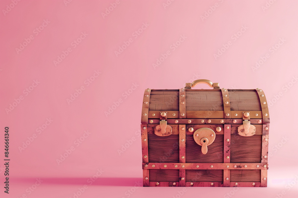 Treasure chest on a pink background. Jewelry. Treasure chest on a pink background. Jewelry.