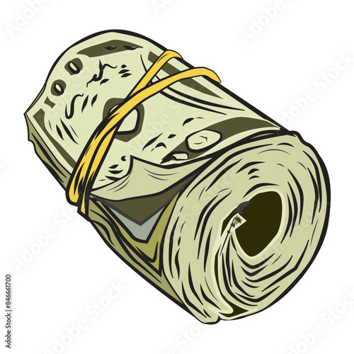 Money roll with dollar banknotes in vintage style isolated vector illustration