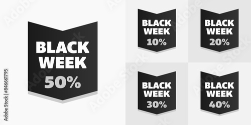 black week sale set 50% 40% 30% 20% 10% badge