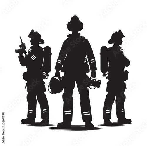 Firefighters pose silhouette vector illustration 