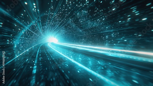 Wallpaper Mural Lightspeed. Curve streak trail line. Fast light speed line. Long blue way effect. Glowing exposure. Blurred motion. Sparkling flow. abstract dynamic dark background Torontodigital.ca
