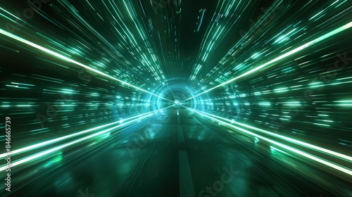 Wallpaper Mural Lightspeed. Curve streak trail line. Fast light speed line. Long green way effect. Glowing exposure. Blurred motion. Sparkling flow. abstract dynamic dark background Torontodigital.ca