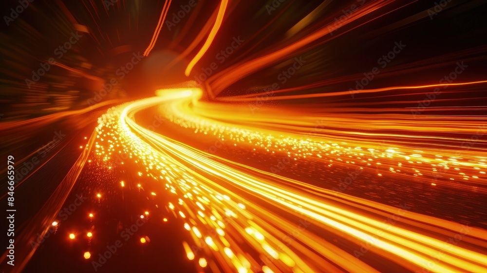 Lightspeed. Curve streak trail line. Fast light speed line. Long orange way effect. Glowing exposure. Blurred motion. Sparkling flow. abstract dynamic dark background Lightspeed. Curve streak trail line. Fast light speed line. Long orange way effect. Glowing exposure. Blurred motion. Sparkling flow. abstract dynamic dark background