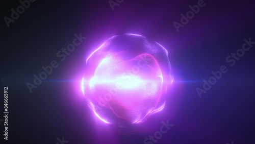 Purple energy magic sphere round high-tech digital ball core of light rays waves lines and energy particles. Abstract background. Video in high quality 4k, motion design
