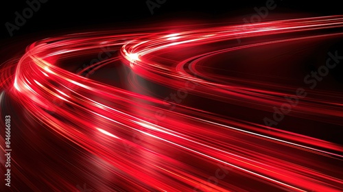 Lightspeed. Curve streak trail line. Fast light speed line. Long red way effect. Glowing exposure. Blurred motion. Sparkling flow. abstract dynamic dark background
