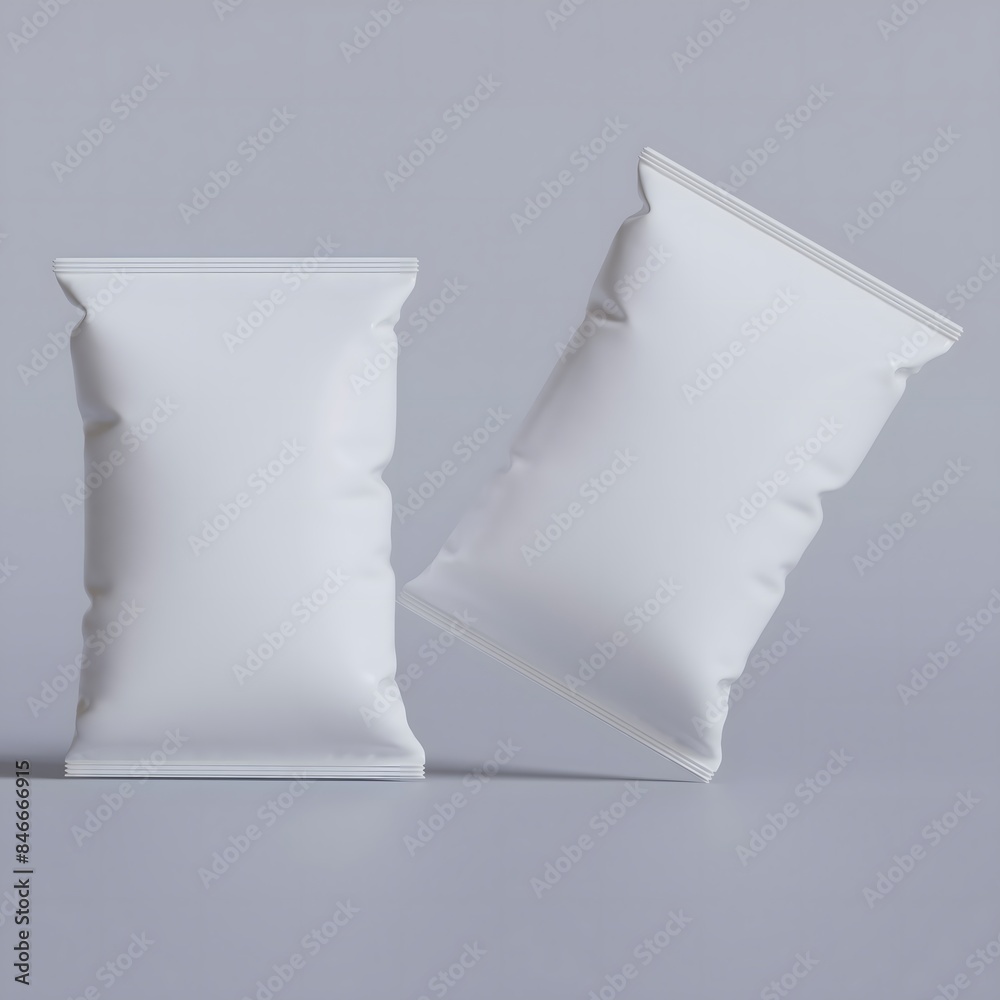 Snack pouch packaging white color on gray background for mockup collection Snack pouch packaging white color on gray background for mockup collection