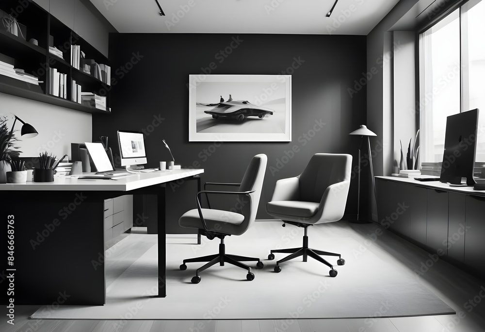 Fototapeta premium minimalist interior design style futuristic home office sleek furniture state of the art technology