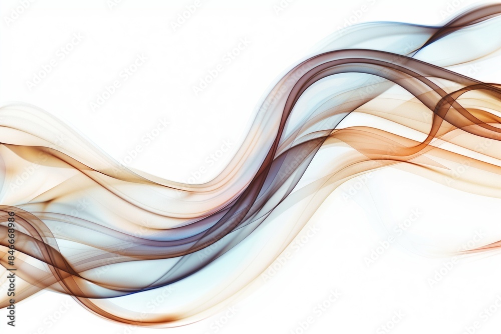 Obraz premium White background with abstract smoky wavy lines in brown and blue, styled as smoke.