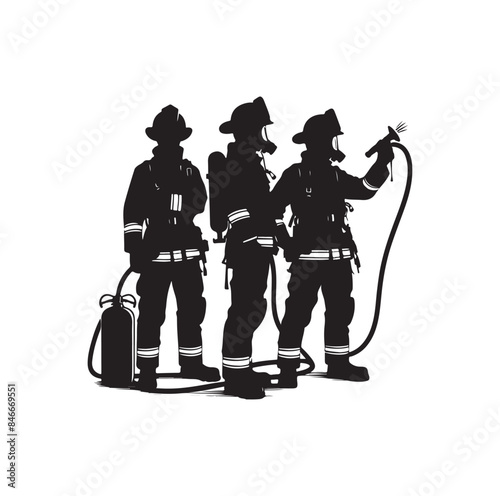 Firefighters pose silhouette vector illustration 