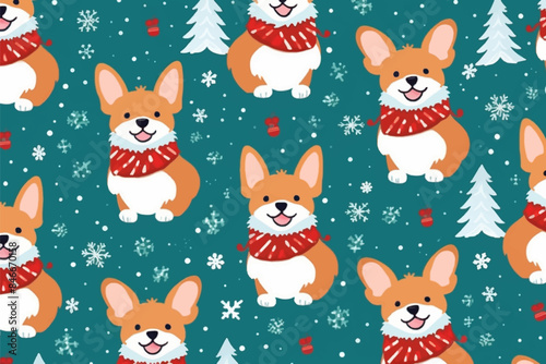 Seamless pattern of christmas theme festive, Dog watercolor vector illustration