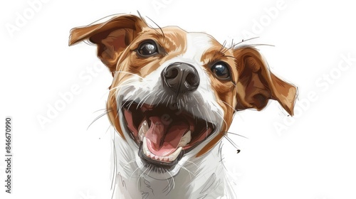 Happy cartoon style jack russell terrier dog on white background