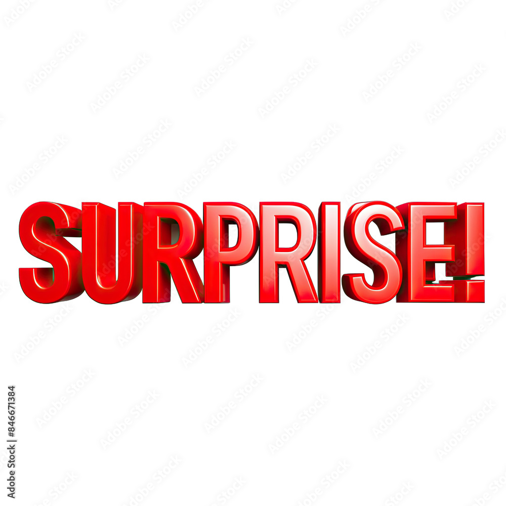 Fototapeta premium A digital rendering of the word surprise in bold, red, 3D letters with a white background. Generative AI