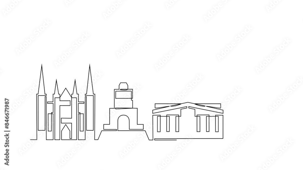 Animated self drawing of Leipzig skyline video illustration. Modern city in Europe in simple linear style video design concept. One of big city in Germany. Iconic architectural building design video. Animated self drawing of Leipzig skyline video illustration. Modern city in Europe in simple linear style video design concept. One of big city in Germany. Iconic architectural building design video.
