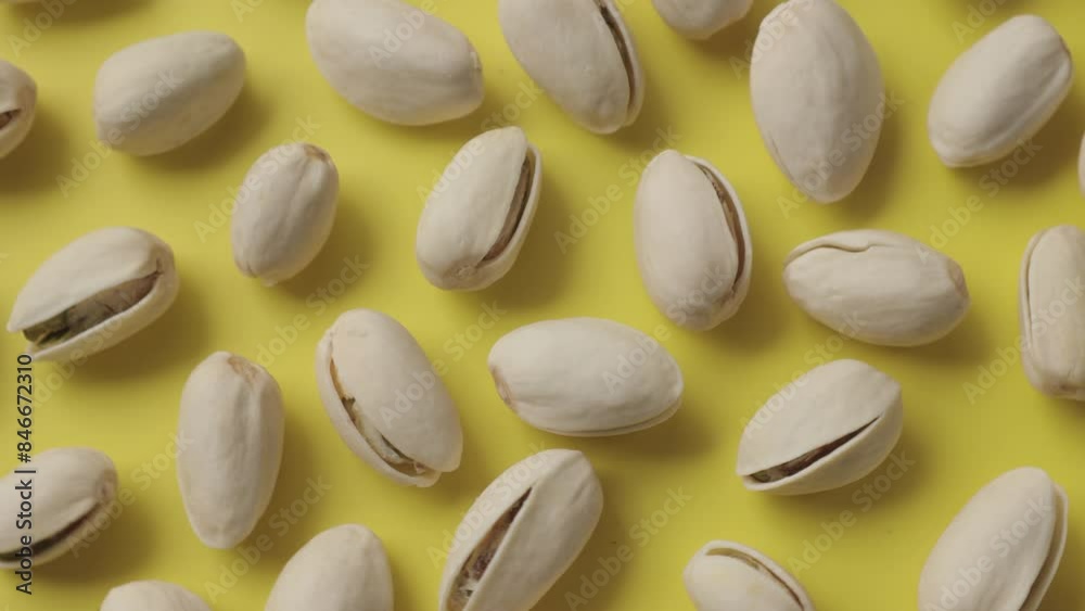 Pistachios lay on a beautiful sunny yellow background. Pistachios lay on a beautiful sunny yellow background.