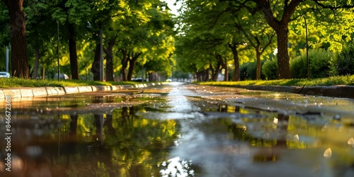 Sustainable urban water management through treelined streets and ec. Concept Sustainable Water Management, Urban Green Infrastructure, Trees in Urban Spaces, Ecological Urban Design