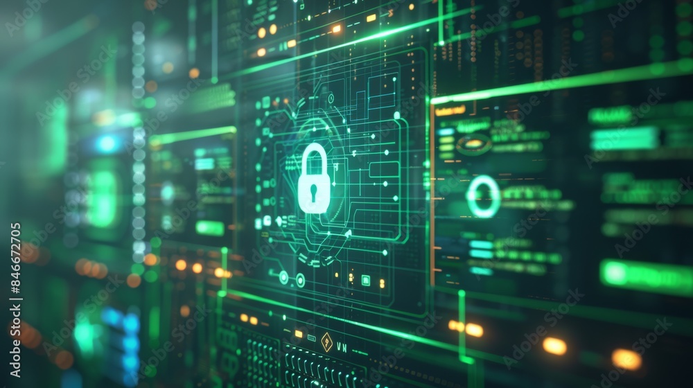 A digital image of a green and blue background with the word padlock, AI A digital image of a green and blue background with the word padlock, AI