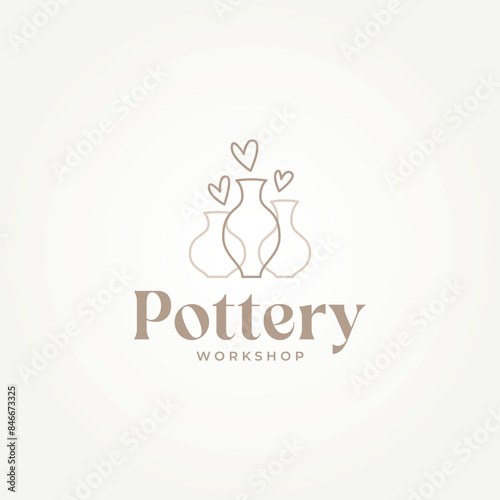 minimalist pottery ceramic line art label logo vector illustration design. simple modern creative craft, pottery workshop, ceramics shop logo concept