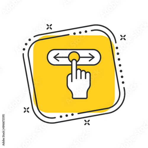 Cartoon toggle icon vector illustration. Swipe left, right on isolated yellow square background. On-off sign concept.