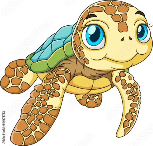 Cute cartoon turtle swimming. Vector illustration