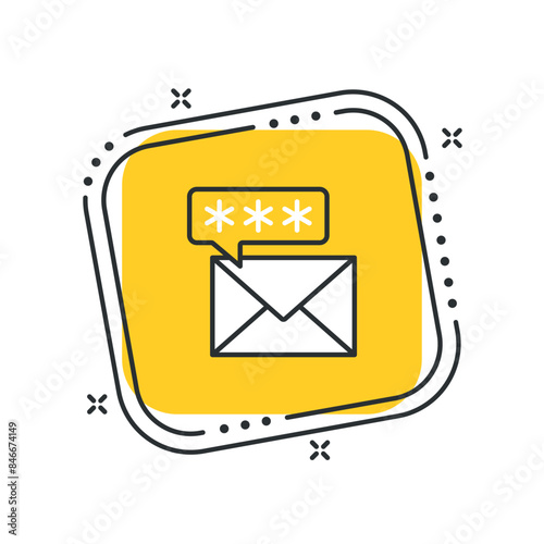 Cartoon 2fa authentication vector illustration. Password email confirm on isolated yellow square background. Login access sign concept.