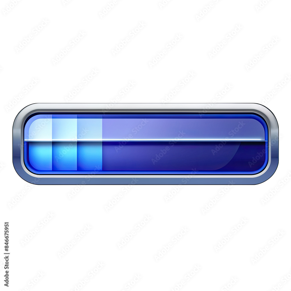 This image shows a blue loading progress bar icon with a silver border, isolated on a white background. The bar is partially filled, indicating that the process is in progress. Generative AI This image shows a blue loading progress bar icon with a silver border, isolated on a white background. The bar is partially filled, indicating that the process is in progress. Generative AI