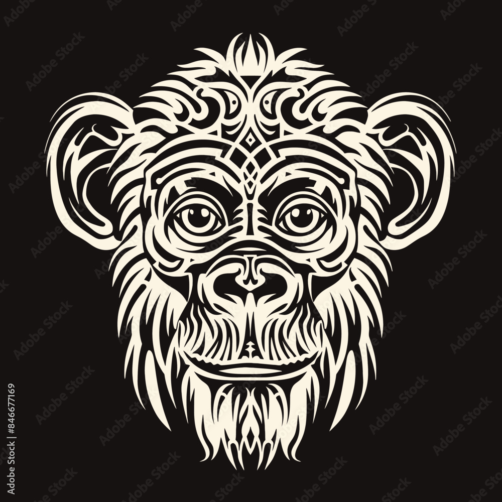 Monkey Head Tribal Illustration Monkey Head Tribal Illustration