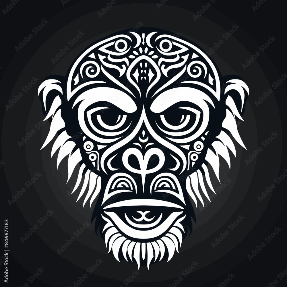 Fototapeta premium Monkey Head Tribal Illustration