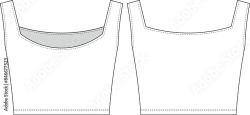 u neck scoop neck sleeveless shoulder straps strappy strapped cropped crop blouse top tank top template technical drawing flat sketch cad mockup fashion woman design style model
