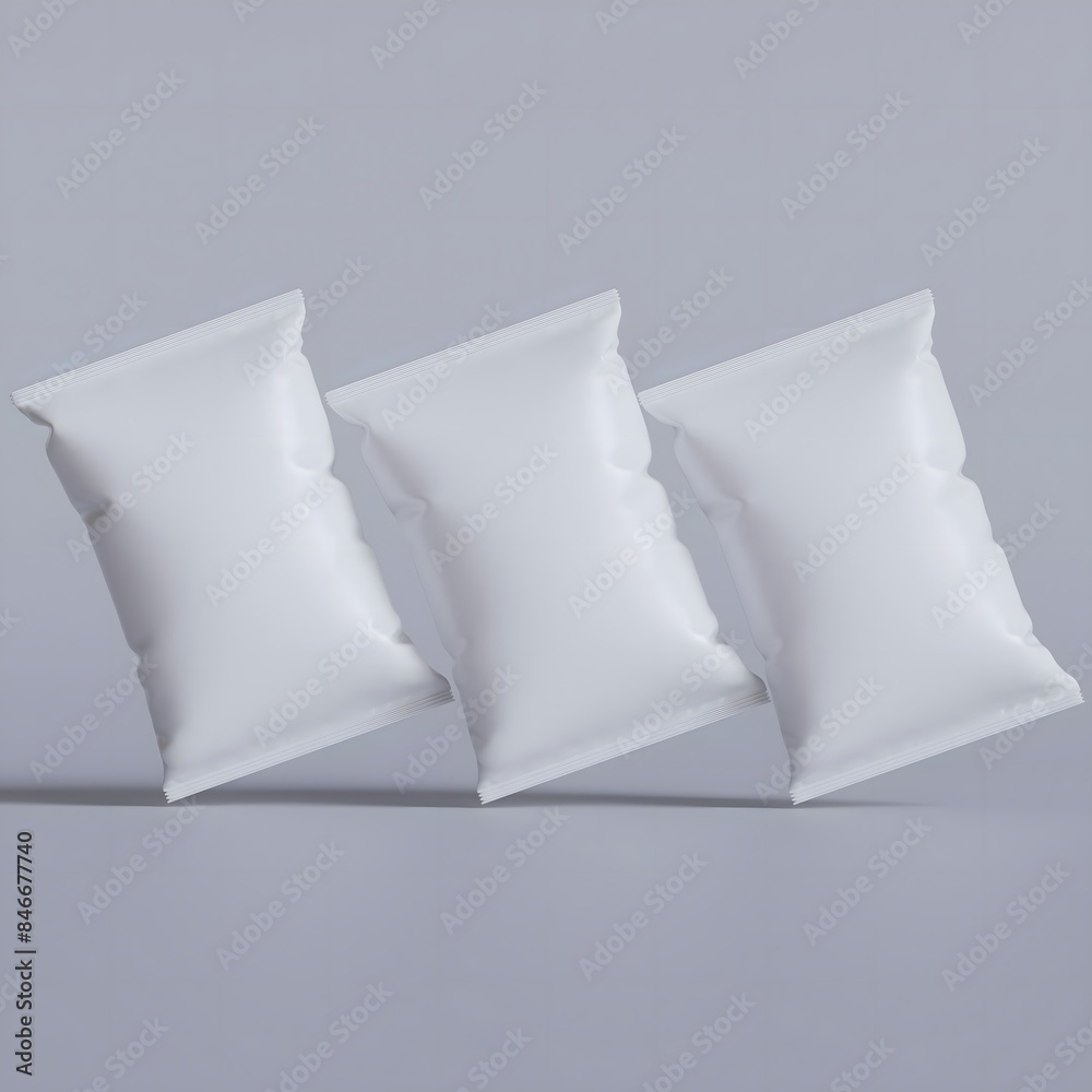 Snack pouch packaging white color on gray background for mockup collection Snack pouch packaging white color on gray background for mockup collection