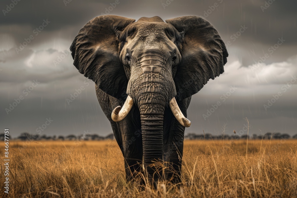 Fototapeta premium Elephant in the African Savannah, Majestic Closeup in Natural Habitat