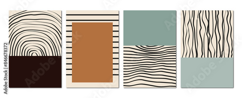 Flat poster. Minimalist illustrations with geometric shapes and pastel tones. Vintage style. Design for wall decoration, card, poster or brochure..