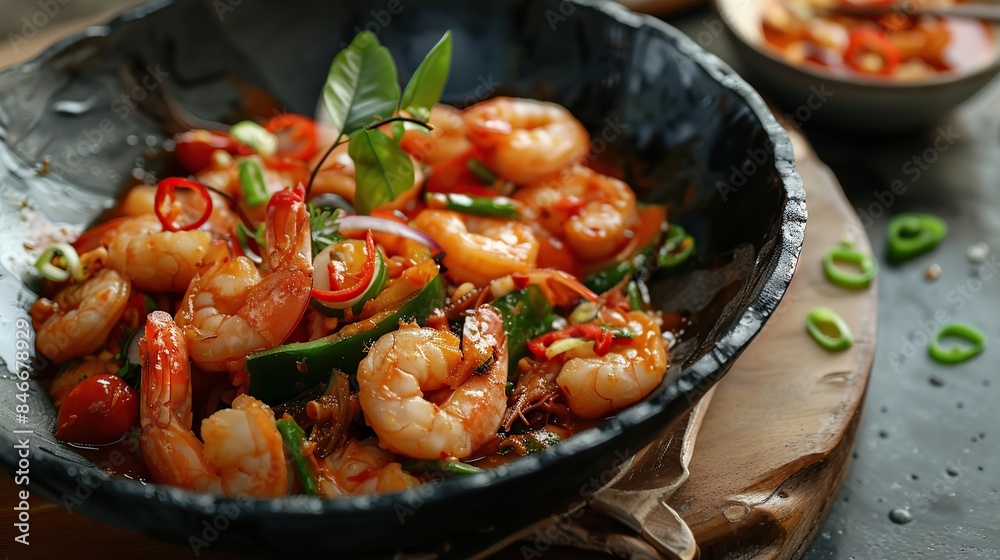 Mixed Seafood Miang, Spicy Flavor. Generative Ai Mixed Seafood Miang, Spicy Flavor. Generative Ai