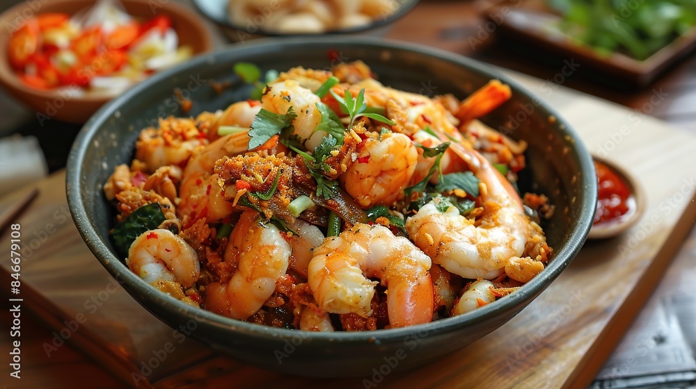 Mixed Seafood Miang, Spicy Flavor. Generative Ai Mixed Seafood Miang, Spicy Flavor. Generative Ai