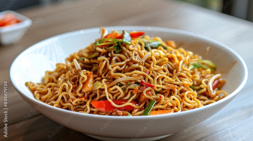 Delicious Noodle with boat bowl. Generative Ai Delicious Noodle with boat bowl. Generative Ai