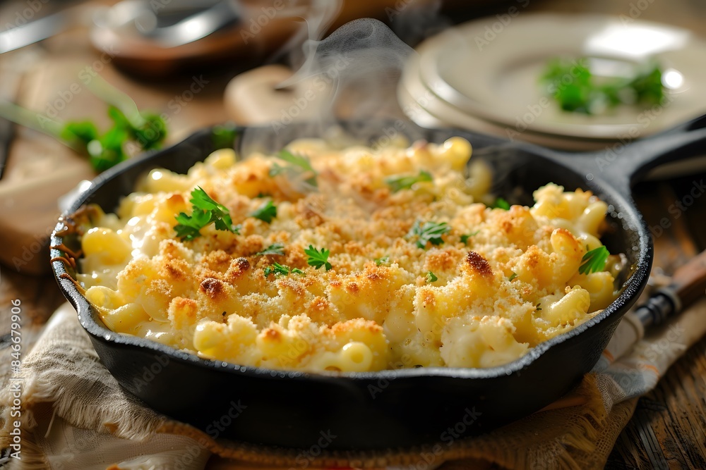 Homemade Mac and Cheese in a Cast Iron Skillet