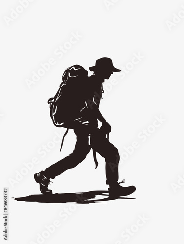 Silhouette Adventurer Walk with Bagpack and Hat