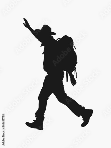 Silhouette Adventurer Walk with Bagpack and Hat