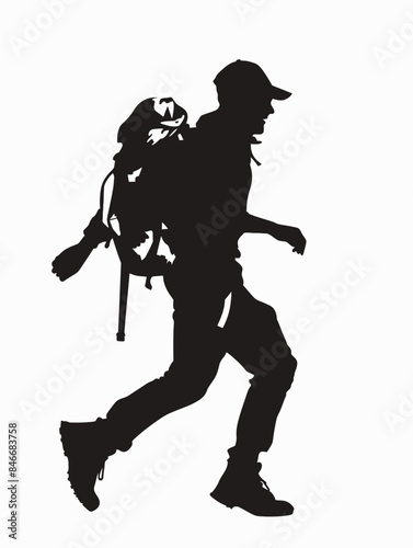 Silhouette Adventurer Walk with Bagpack and Hat