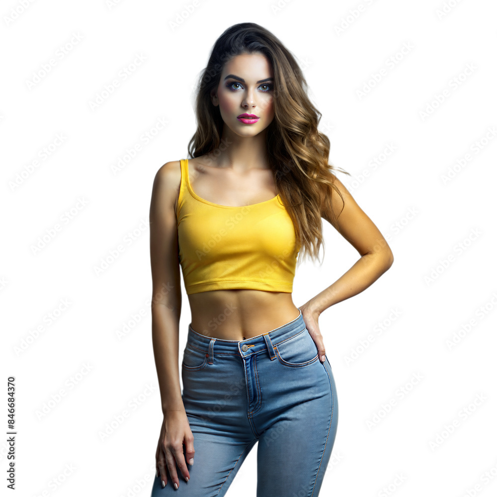 Confident young woman posing in casual outfit on transparent background Confident young woman posing in casual outfit on transparent background