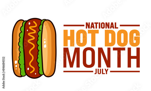 July is National Hot Dog Month background template. Holiday concept. use to background, banner, placard, card, and poster design template with text inscription and standard color. vector illustration.