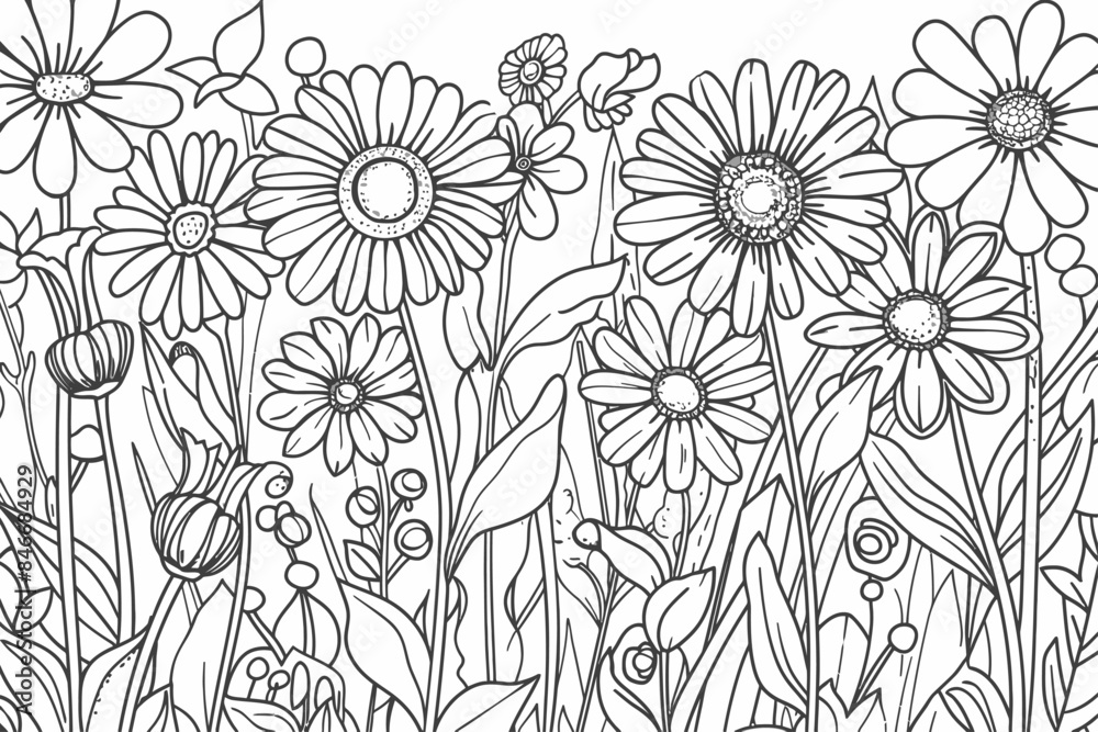 Fototapeta premium Black and White Floral Illustration