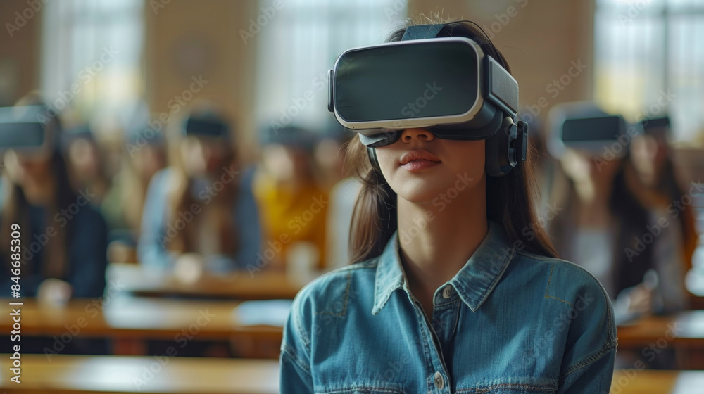 Students using virtual reality headsets in a classroom Students using virtual reality headsets in a classroom