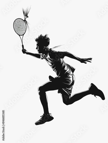 Silhouette Tennis Athlete in Action With Racquet