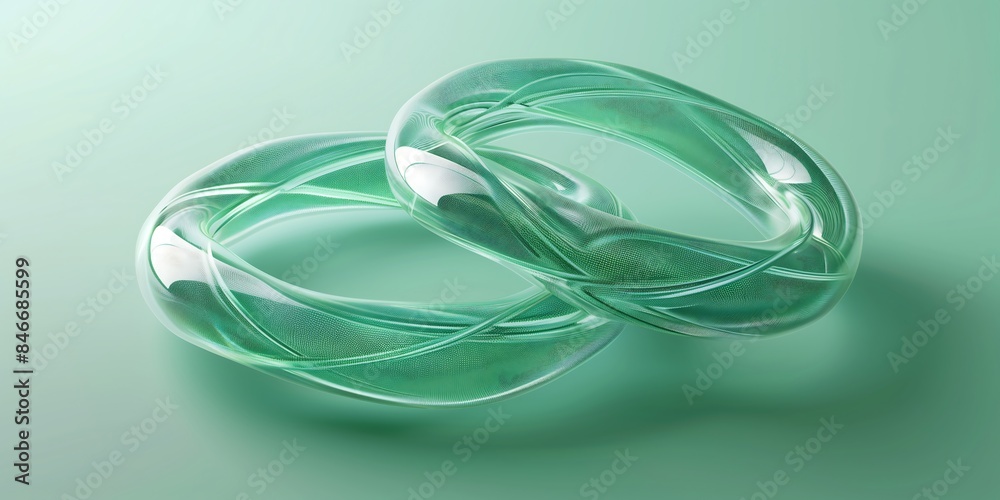 3d wireframe of two interlocked rings, green background, low detail, smooth and clean style 3d wireframe of two interlocked rings, green background, low detail, smooth and clean style