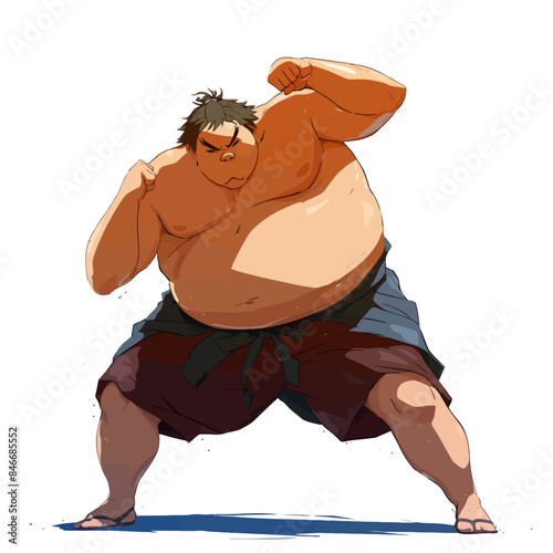 Sumo Athlete Silhoutte Illustration Cartoon Style
