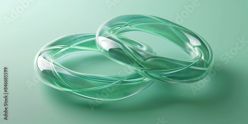 3d wireframe of two interlocked rings, green background, low detail, smooth and clean style 