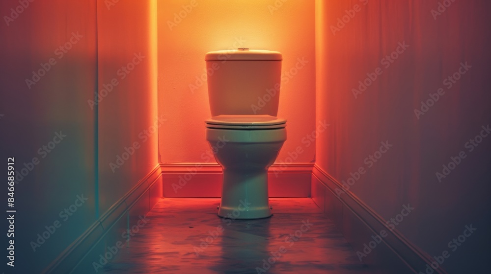 A toilet in a small room with bright lights shining on it, AI A toilet in a small room with bright lights shining on it, AI