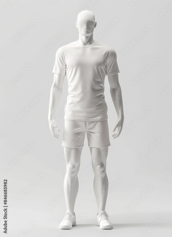 Obraz premium A simple white mannequin in a white T-shirt and shorts